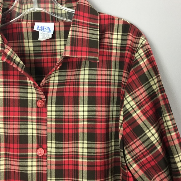 VINTAGE Red Hunter Plaid Button Up Top - Picture 2 of 8